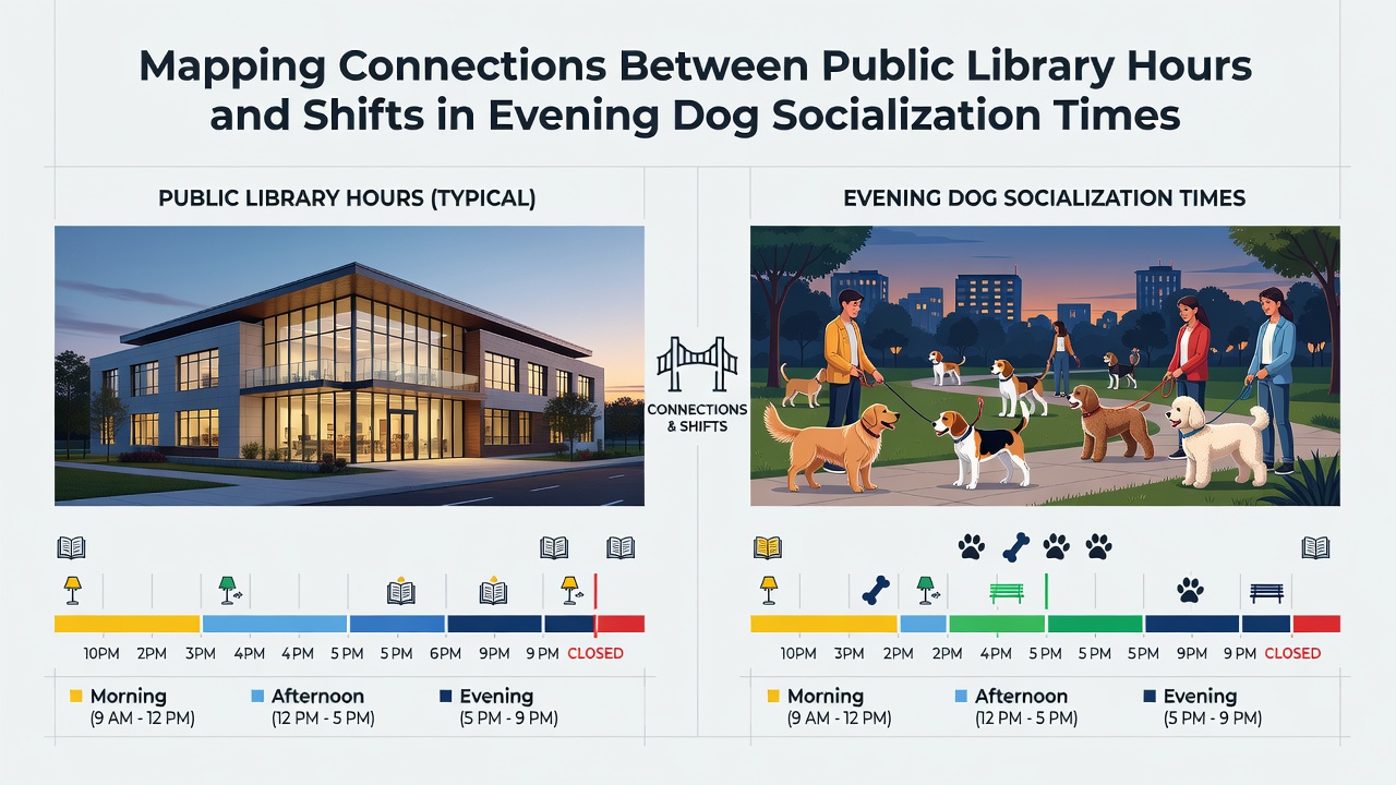 Line graph comparing average evening dog socialization start times in zones with early versus extended library hours